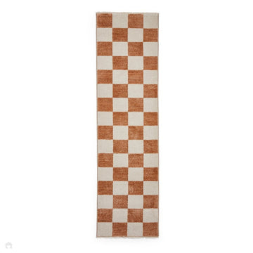 Baltimore 66618 Modern Checkerboard High-Density Smooth Polyester Flat-Pile Walnut Runner-Think Rugs-Rug Love - The Most Loved Rug Store